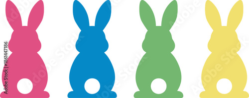 Vibrant easter bunnies in pink blue green and yellow celebrate easter day with joy and color