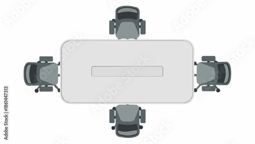 Modern office meeting table with four gray chairs around