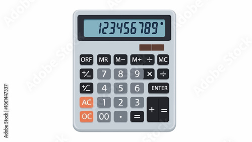 Calculator with numbers on screen for finance and calculation