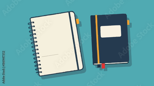 Two stylish notebooks on a teal background for creative writing and office work