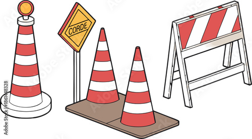 Realistic traffic cones isolated on transparent background, vector illustration, detailed design, ideal for road safety, construction, or event graphics.