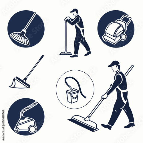 Janitorial and Sanitary Cleaning Service Vector Icons