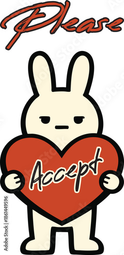 Cute Bunny Holding Heart Please Accept Love Graphic T Shirt Design