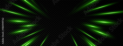 Line effect with png green light and speed. Wave cartoon laser with bg and line. Effect png glow neon energy spark star abstract funnel vector futuristic comic motion flare strip trail anime movement.