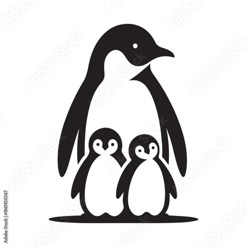 penguin family vector silhouette clip art abstract outline logo design illustration