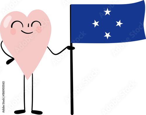 illustration of heart cartoon character with micronesian flag