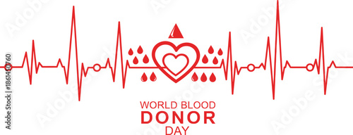 World Blood Donor Day vector illustration with heart heartbeat line and blood drops symbol promoting healthcare awareness donation campaign and medical charity design