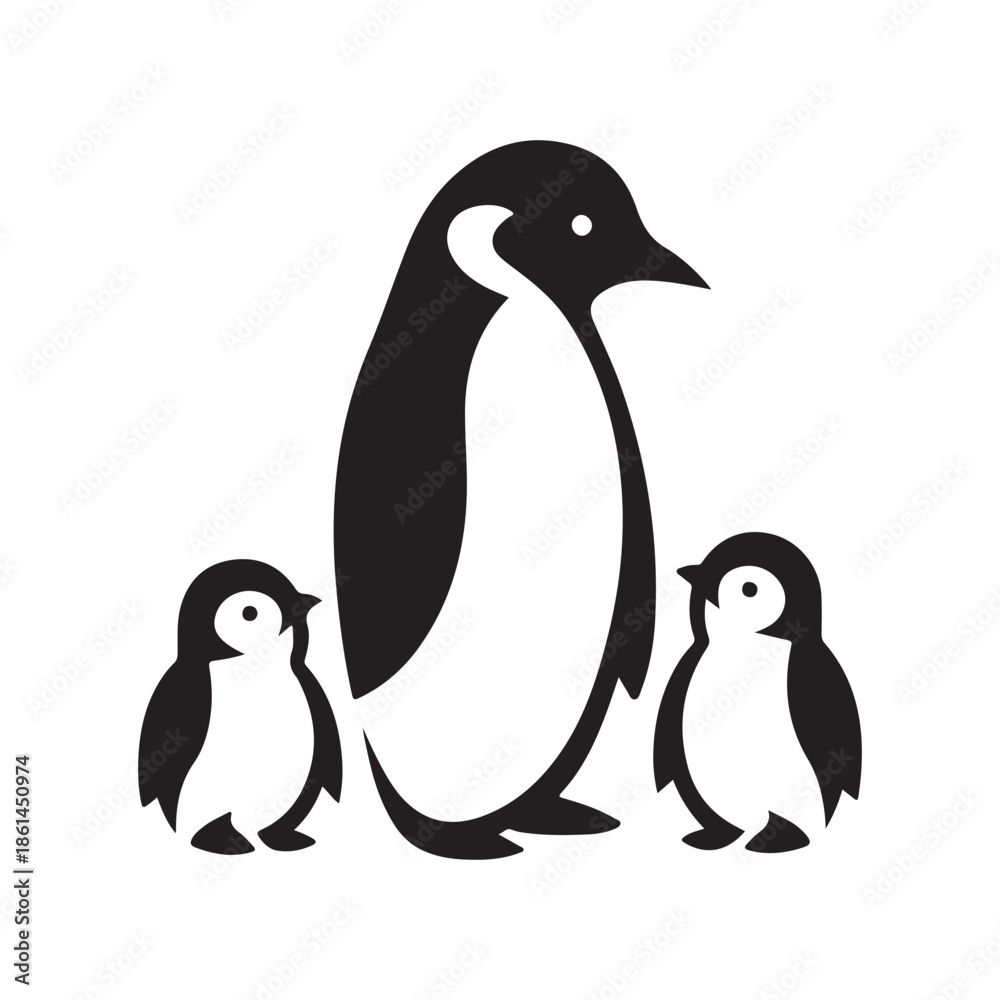 Obraz premium penguin family vector silhouette clip art abstract outline logo design illustration