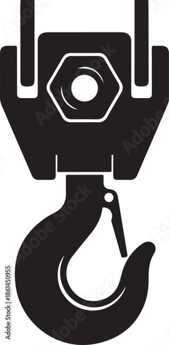 Industrial metal hook and pulley system on white background