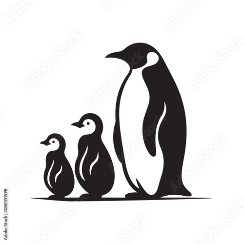 penguin family vector silhouette clip art abstract outline logo design illustration