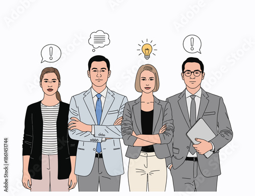 business person vector illustration, upper body inspired professional, motivated office worker, corporate and leadership concept, flat minimal design, editable strokes.