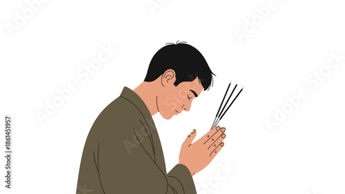 A handsome professional businessman in a suit is standing and looking forward with a smile while holding one hand out as a worker or boss