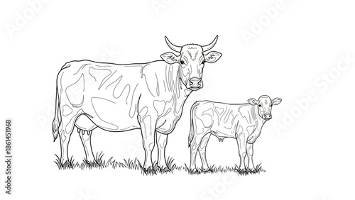 Isolated vector illustration of a cute cartoon goat and farm cattle silhouette on a white background for dairy agriculture art