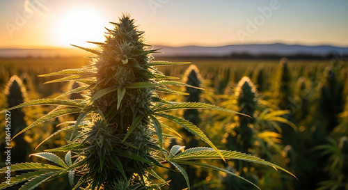 Cannabis Plant Growth Field Sunset