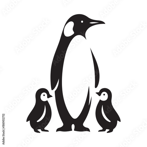 penguin family vector silhouette clip art abstract outline logo design illustration