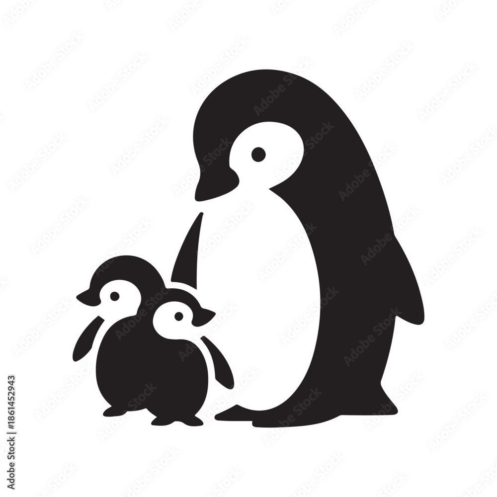 Obraz premium penguin family vector silhouette clip art abstract outline logo design illustration