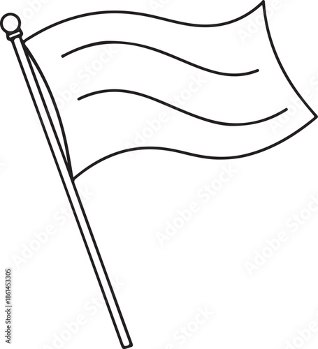 A black and white illustration of a waving flag on a pole