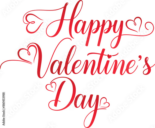 Happy valentine s day red script typography isolated on transparent background Vector