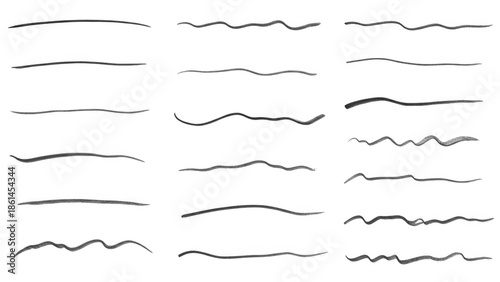 A collection of gray wavy lines on a transparent background for graphic design elements