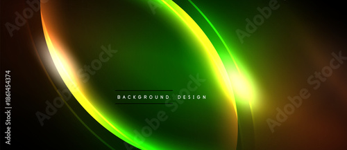 Abstract green, yellow lines create dynamic flow. Dark background emphasizes bright curves, modern design element.