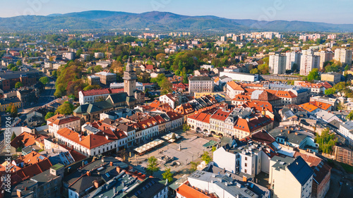 Aerial of Bielsko Biała city in Silesia, Poland 