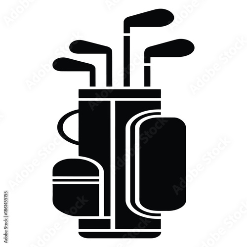Black silhouette of golf bag with set of golf clubs golf equipment in simple and modern vector style for golf club logo or sporting goods business