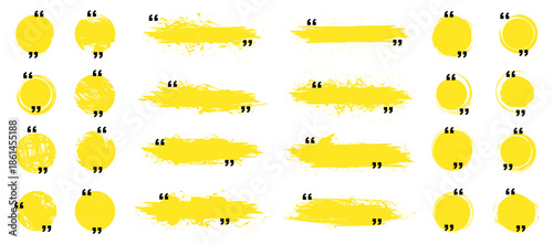 Yellow paint quote shapes with brush textures and circular highlights. Hand painted style elements for text emphasis and quotations