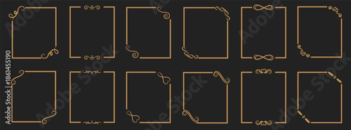 Elegant golden frames with decorative corners. Luxury borders for invitations certificates and classic layouts
