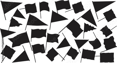 Large collection of blank flag and pennant silhouettes in various shapes and sizes for map marking heraldry and vector design
