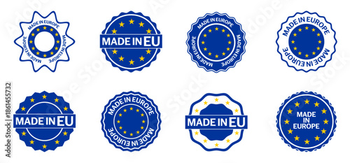 Made in Europe quality badges with star circle. Origin certification labels for European products