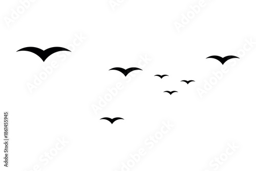 Abstract Flock of Flying Birds Silhouettes Isolated on White Background