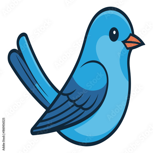 Cute little blue bird singing or twittering perched on branch flat vector design professional modern style graphic resource isolated and light background