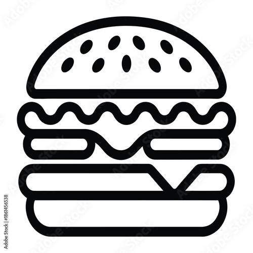Delicious fresh burger icon with sesame seeds, cheese, ground beef, lettuce, tomato and sauce on toasted bun best for fast food, restaurant and delivery application use