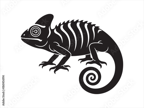 Black chameleon silhouette vector illustration, Chameleon silhouette on branch isolated vector design