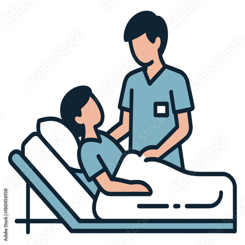 Medical worker giving care to patient in hospital bed professional modern design for healthcare workers and patients flat vector illustration