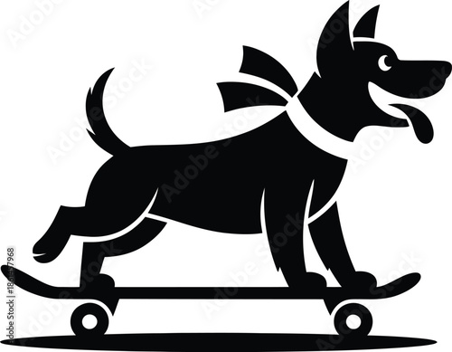 Happy Dog Riding on Skateboard