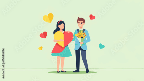 Valentine's Day couple in love people cartoon vector illustration