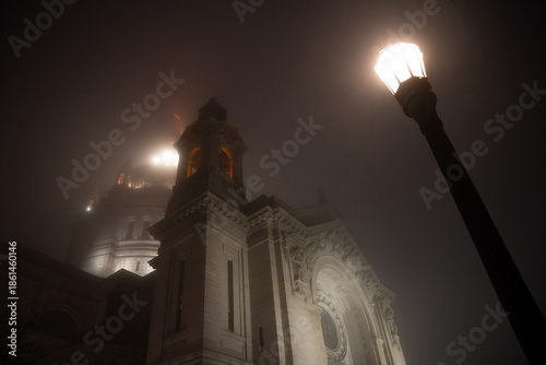 Εκτύπωση καμβά Cathedral of Saint Paul on a foggy muddy night, in Minnesota