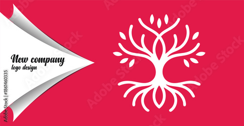 Minimalist Tree of Life Logo Concept on Magenta Background