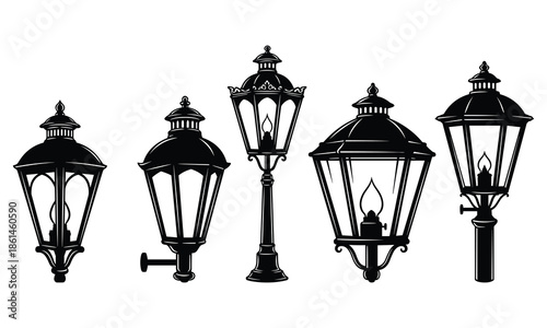 Collection of antique street lamp silhouettes