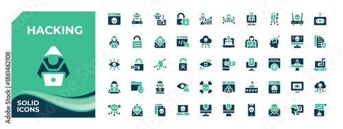 Hacking colorful related icon set. Contains filled symbols like fraud, hacker, hack, crime, security and more. Filled icons collection. Hacker filled icon set. Vector illustration.