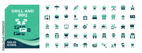 Grill And Bbq icon set. Icons for website. Pixel perfect. Editable stroke. Barbeque icon set. Contains such icons as cooking, grilled, barbecue, picnic, party, grill and more.