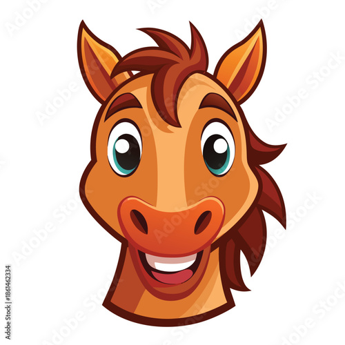 Funny cartoon horse illustration with cute character on farm