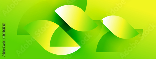 Abstract green design. Smooth curves create flowing shapes, vibrant gradients suggest movement, light reflects off surfaces. Minimalist composition.