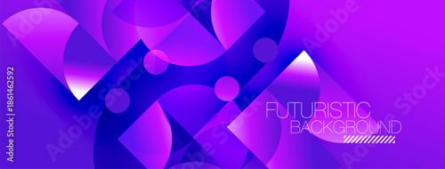 Abstract purple design. Dynamic shapes overlap, creating modern visual effect. Gradient colors enhance futuristic aesthetic.