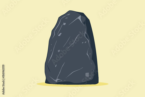 An isolated, stylized illustration presents a dark gray rock, possibly a boulder or stone, on a light yellow background, suitable for design and conceptual projects.