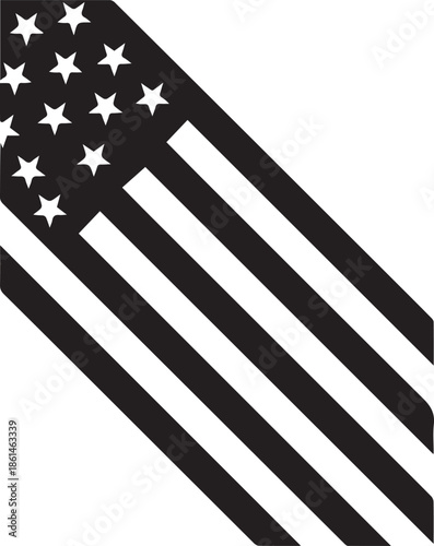 Distressed american flag silhouette with white stars and black stripes