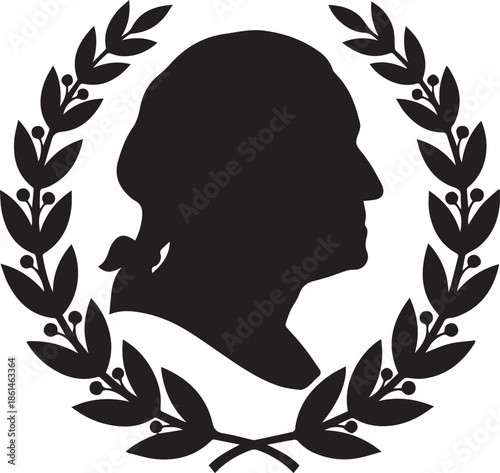 Silhouette of george washington in a laurel wreath
