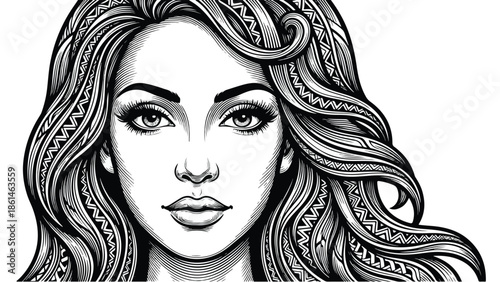 Beautiful Woman with Intricate Hair Design.