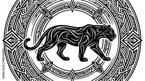 Black Panther in Ornate Celtic Knot Circle.